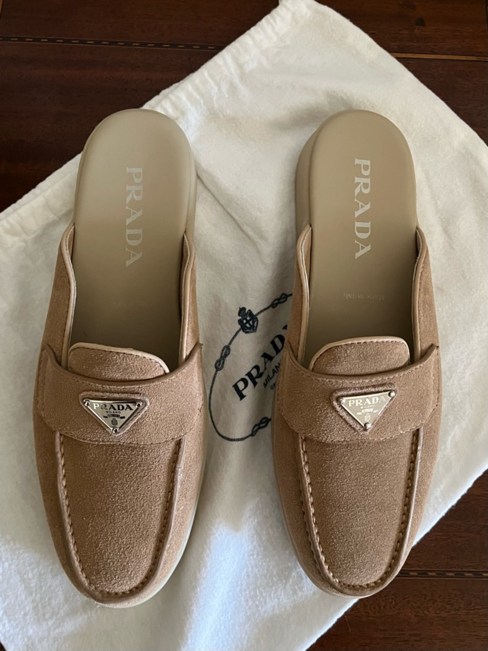 NWOT - Suede Loafer Mules with Prada Logo - 42 IT / U.S. 11.5-12 Wide Women's - Picture 7 of 9